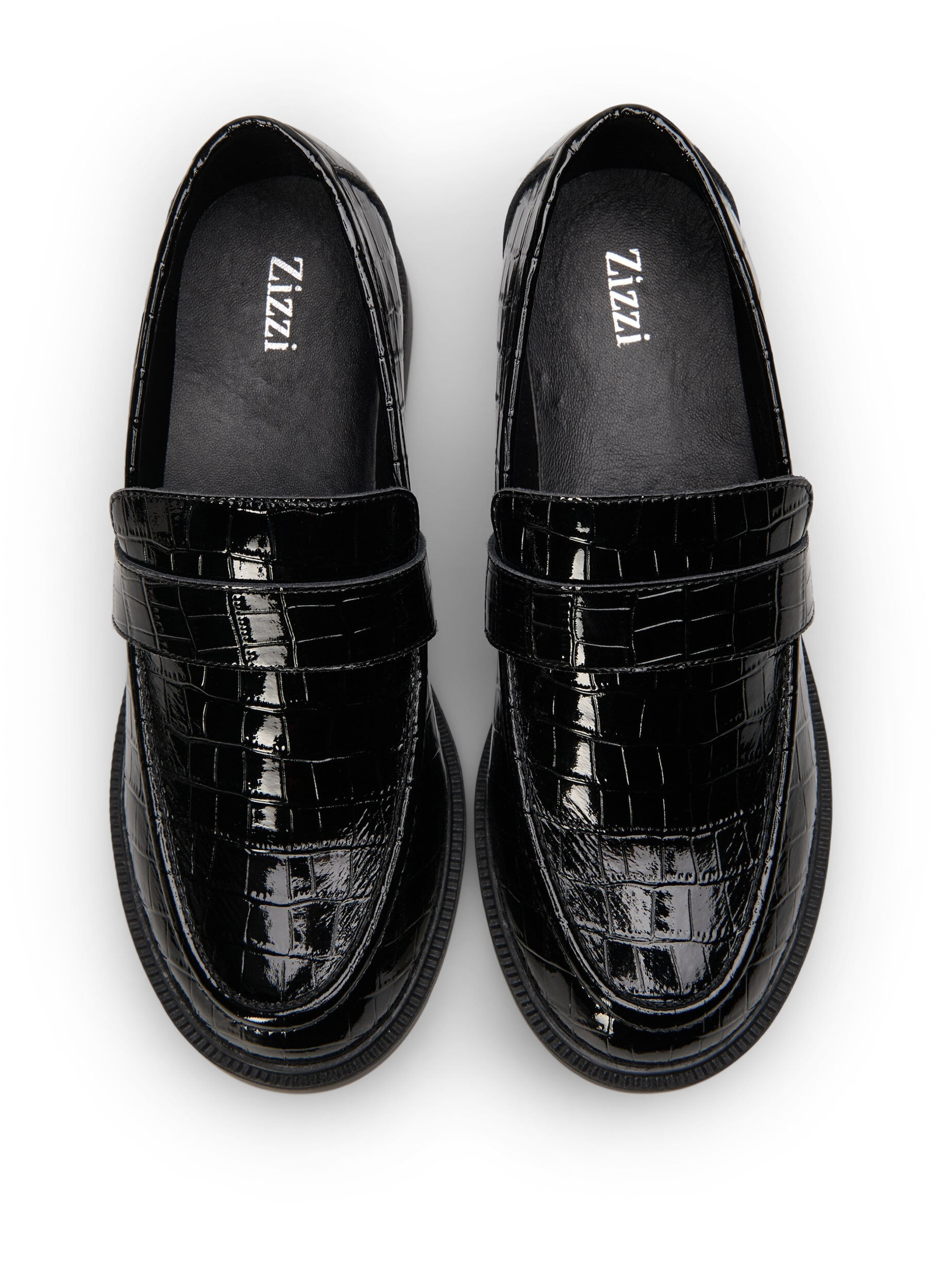 Zizzi Wide fit croco loafers i l&aelig;der, Black, Packshot image number 2