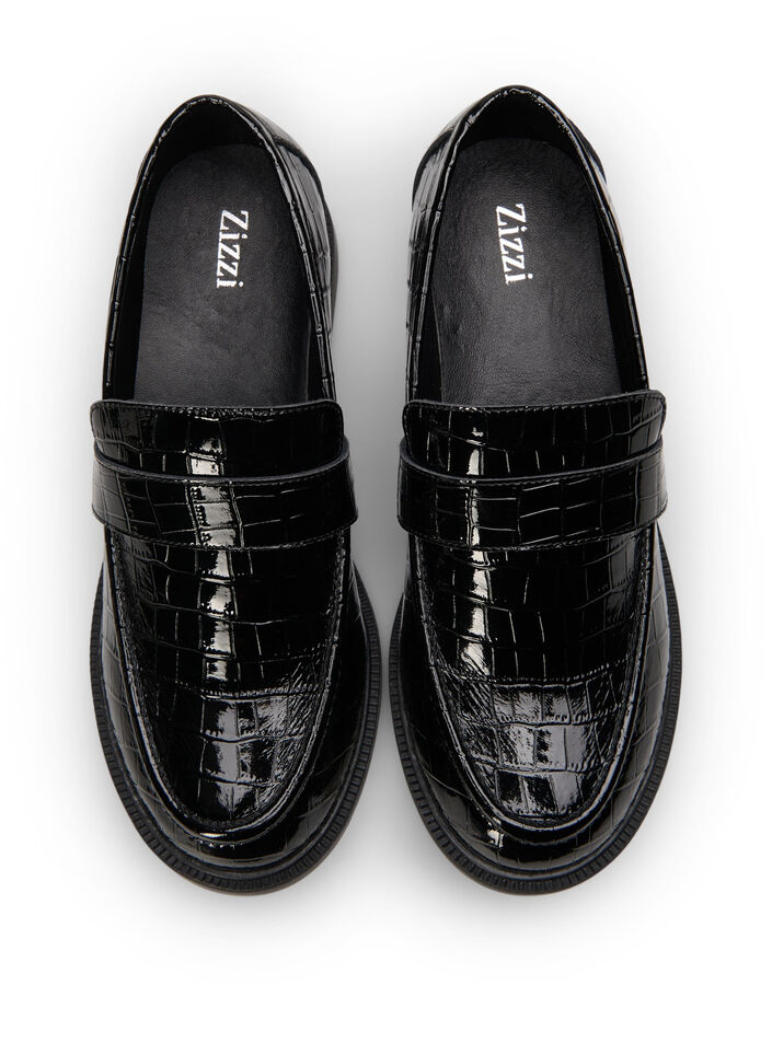 Wide fit croco loafers i læder, Black, Packshot image number 2