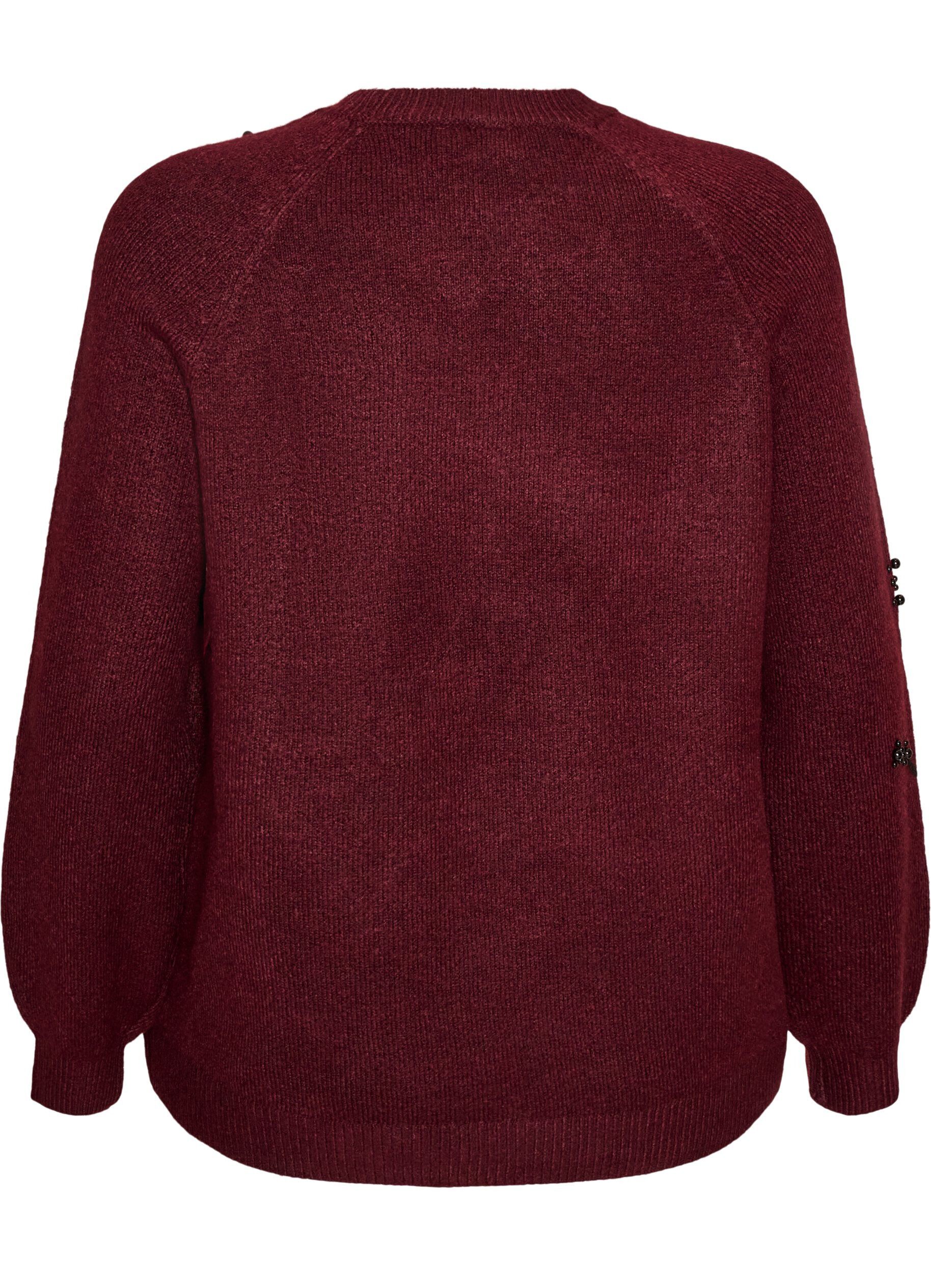 ZizziStrikbluse med perlebroderi, R&oslash;d, Packshot image number 1