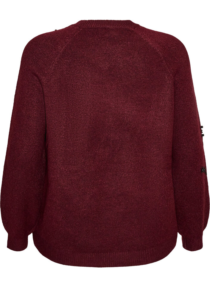 Strikbluse med perlebroderi, R&oslash;d, Packshot image number 1