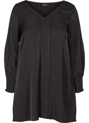 Langærmet tunika med smock, Black, Packshot image number 0