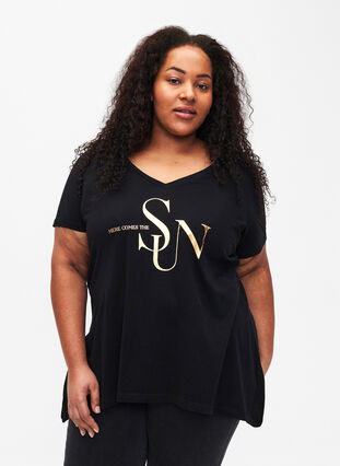 Bomulds t-shirt med korte ærmer, Black W. Sun, Model image number 0