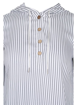 Viskose tunika med hætte og 3/4 ærmer, Black White Stripe, Packshot image number 2