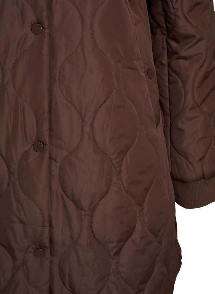 Mellemlang quiltet jakke med h&aelig;tte, Brun, Packshot image number 2