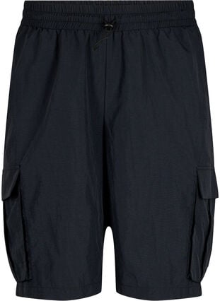 Højtaljede shorts med cargolommer, Black, Packshot image number 0