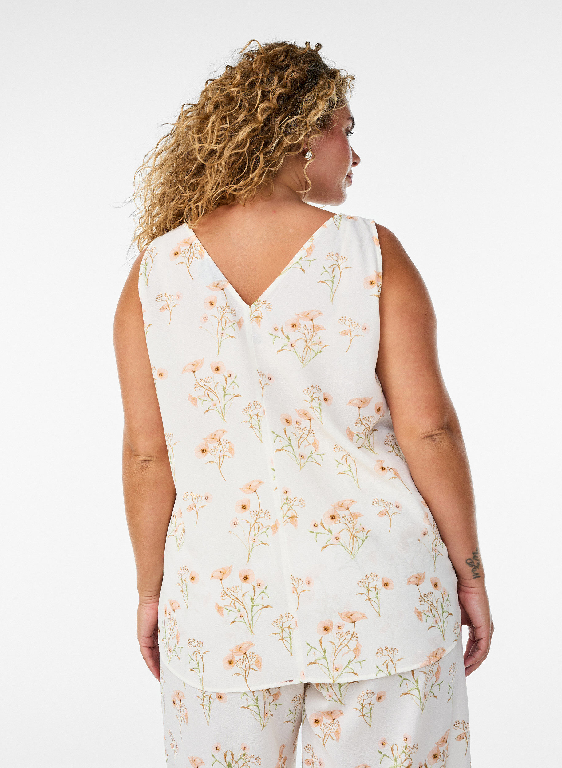 ZizziPrintet top med v-hals , Hvid, Model image number 2