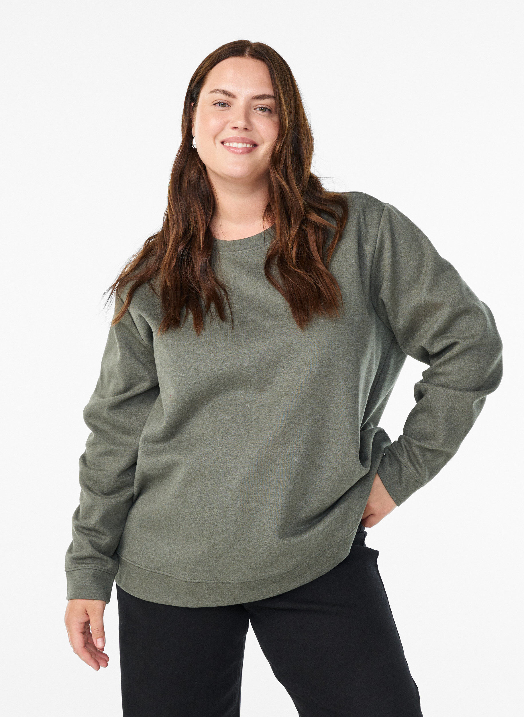 ZizziSweatshirt med rund hals, Gr&oslash;n, Model image number 0