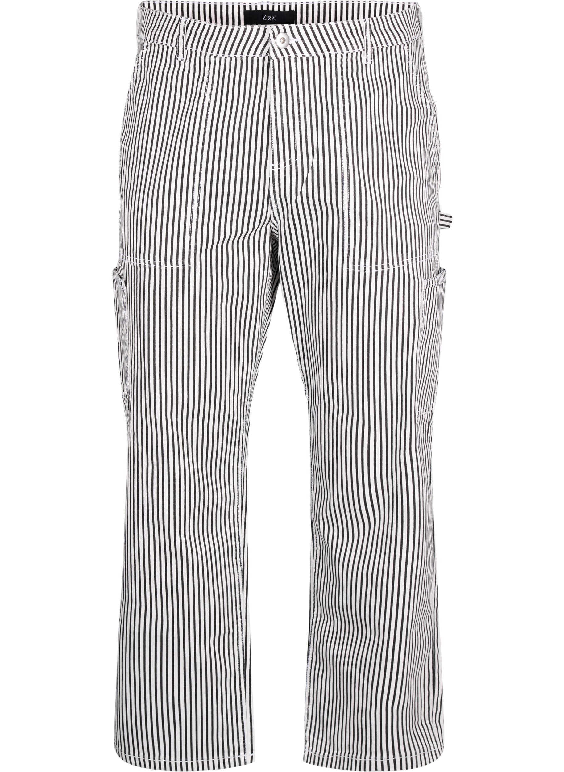 Zizzi Stribede cargo jeans med straight fit, Black White Stripe, Packshot image number 0