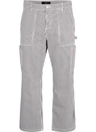 Stribede cargo jeans med straight fit, Black White Stripe, Packshot image number 0