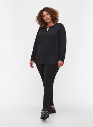 Bluse med lange ærmer, Black, Model image number 2