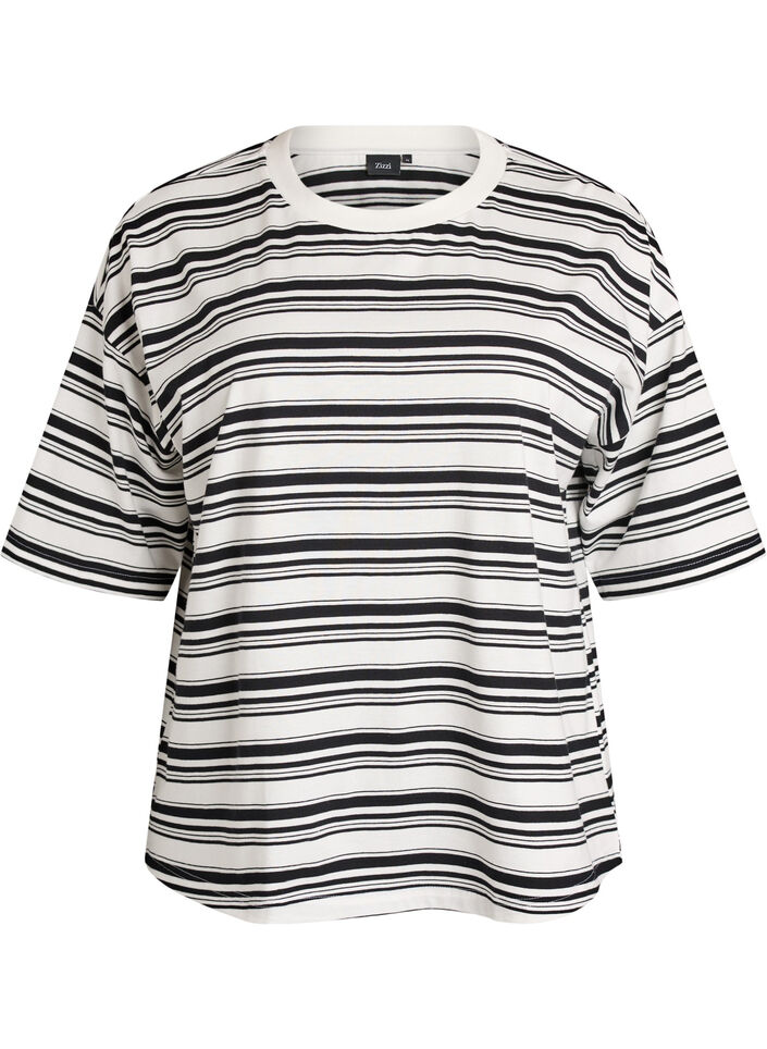 Boxy T-shirt med stribet m&oslash;nster, Sort, Packshot image number 0