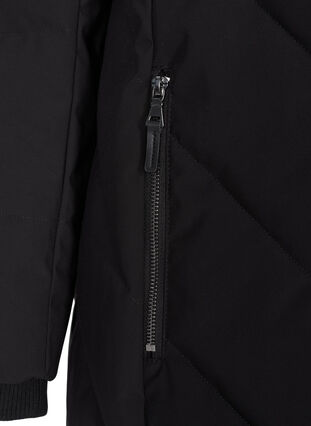 Vinterjakke med aftagelig hætte og stor imiteret pelskrave, Black, Packshot image number 3