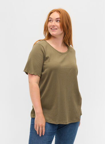 Kortærmet t-shirt i ribkvalitet, Dusty Olive, Model image number 0