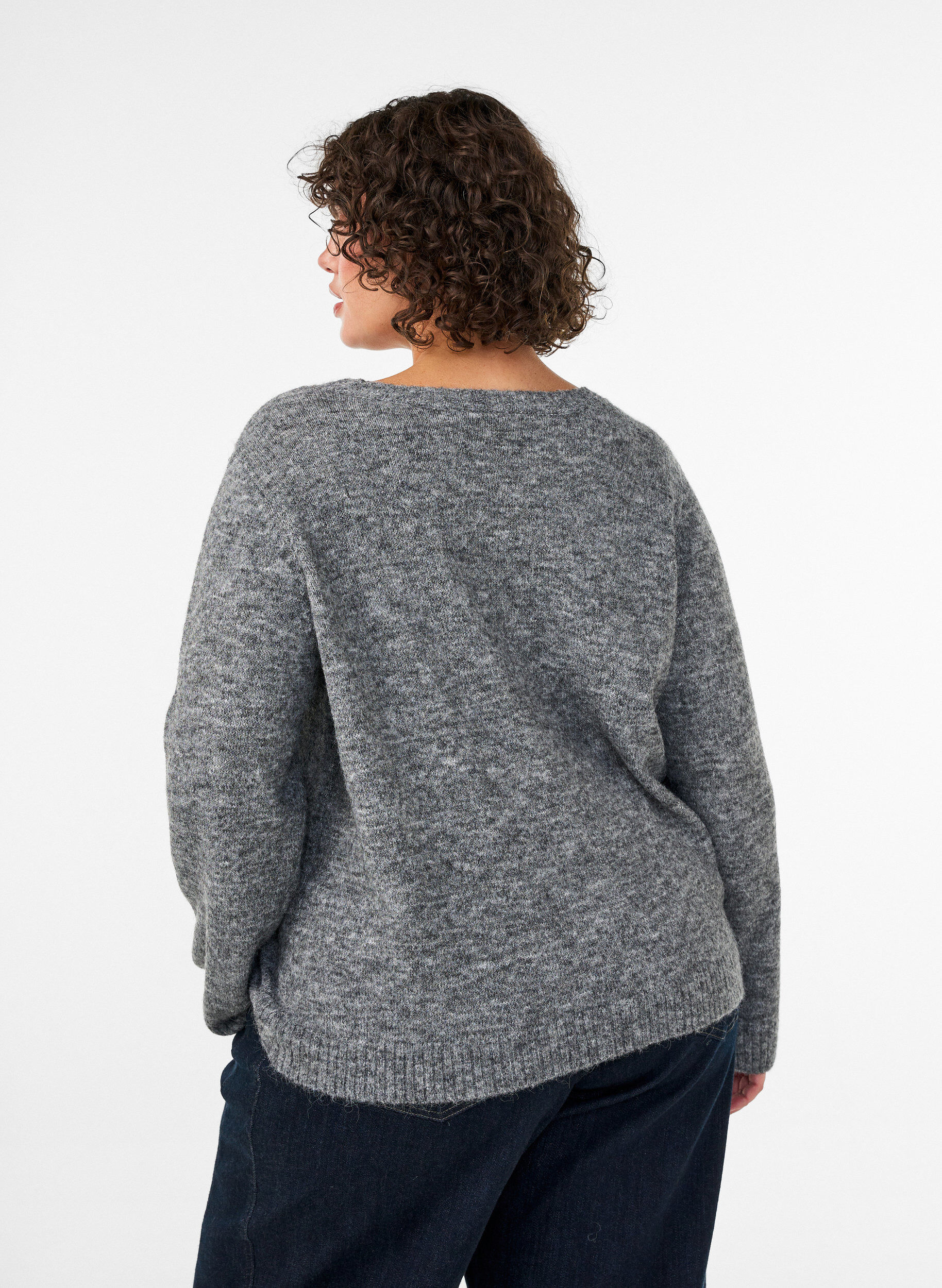 ZizziL&oslash;s striktr&oslash;je med rund hals, Gr&aring;, Model image number 2