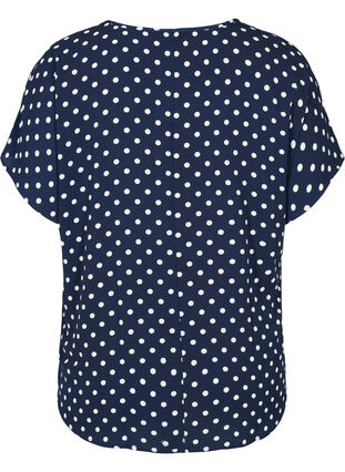 Bluse med korte ærmer og rund halsudskæring, Navy Bla w White Dot, Packshot image number 1