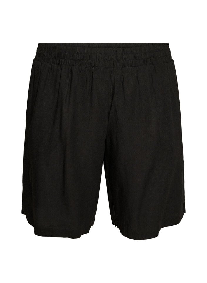 Shorts i h&oslash;r og viskose med h&oslash;j talje, Sort, Packshot image number 0