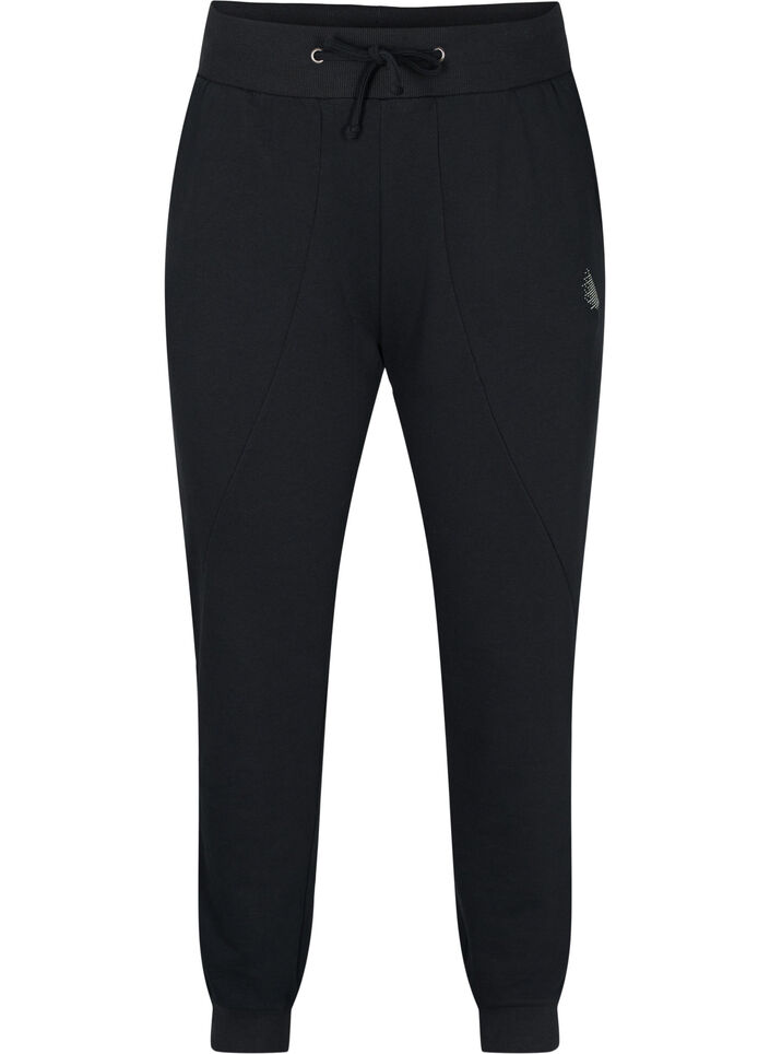 Ensfarvede træningsbukser med lommer, Black, Packshot image number 0