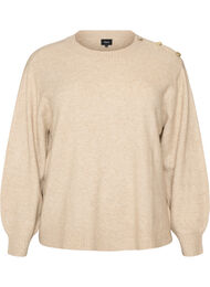 Strikbluse med knapdetalje, Beige