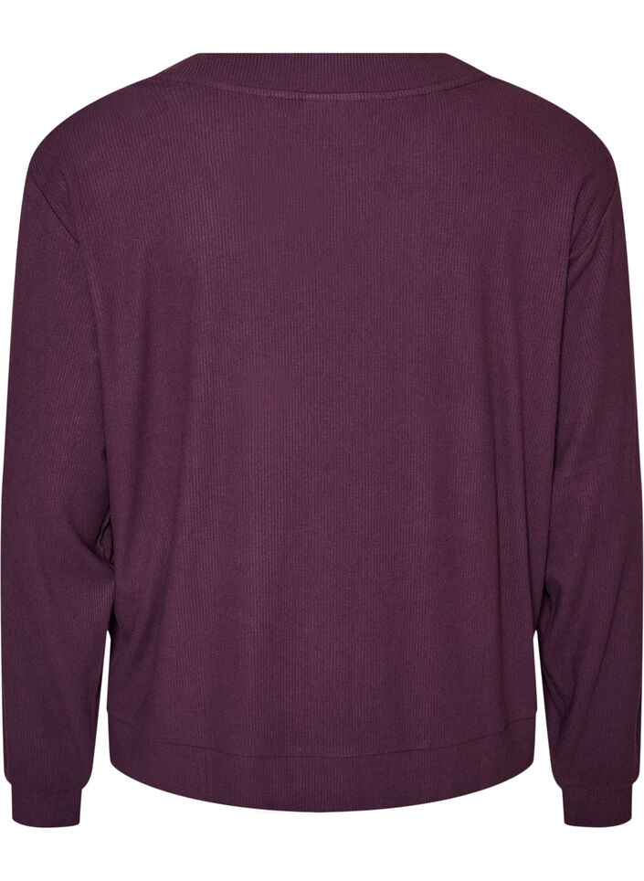 Jerseycardigan med ribstruktur og V-hals, Lilla, Packshot image number 1