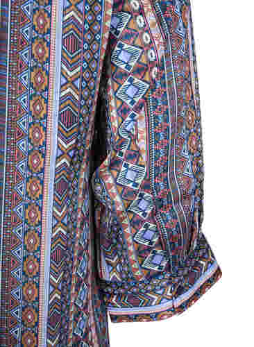Bluse med print og 3/4 ærmer, Brown Blue Ethnic, Packshot image number 3