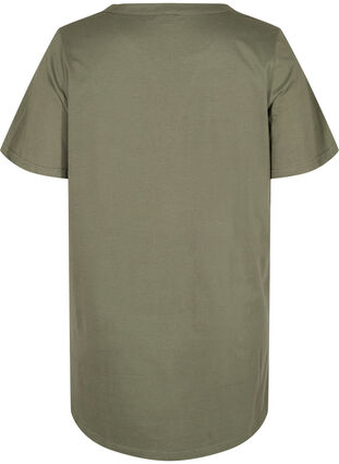Bomulds t-shirt med v-hals og knapper, Thyme, Packshot image number 1