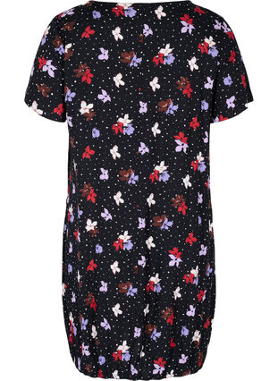 Kortærmet viskose kjole med print, Black Dot Flower, Packshot image number 1