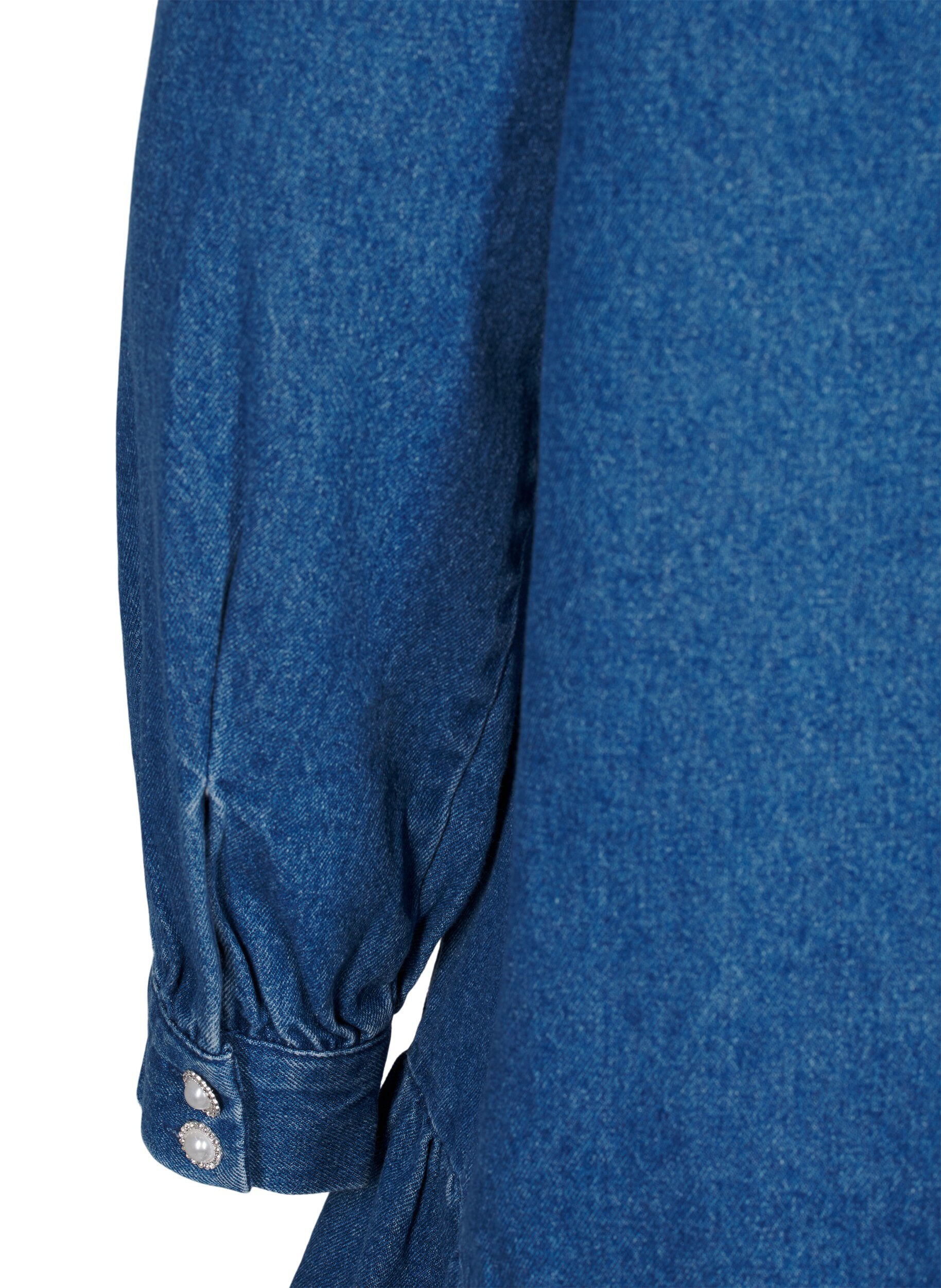 Zizzi Denimkjole med fl&aelig;ser og a-snit, Blue Denim, Packshot image number 4