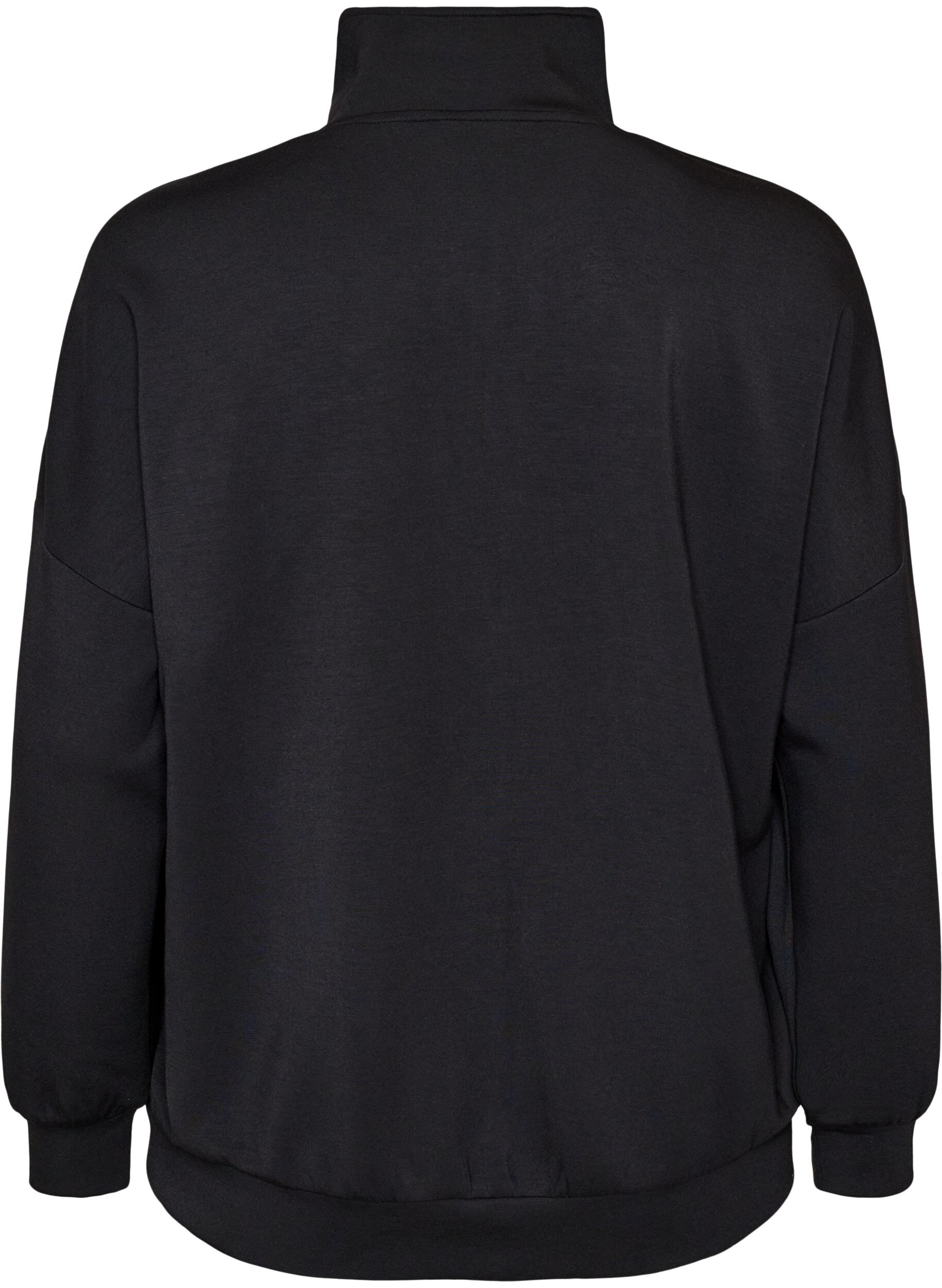 ZizziJersey cardigan med lynl&aring;s og h&oslash;j krave, Sort, Packshot image number 1