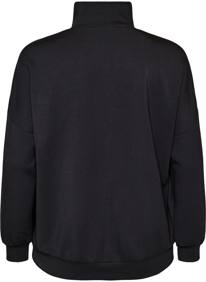 Jersey cardigan med lynl&aring;s og h&oslash;j krave, Sort, Packshot image number 1