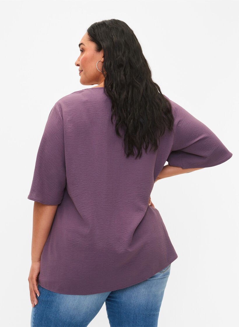Kortærmet bluse med a-shape, Vintage Violet, Model image number 1