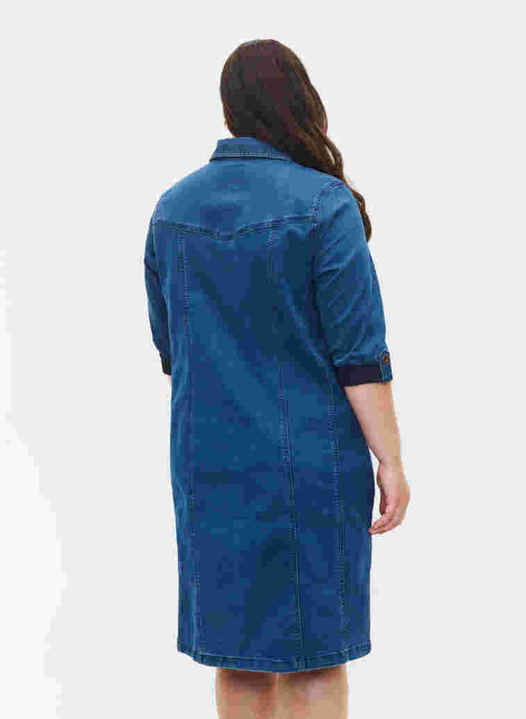 Denim skjortekjole med 3/4 ærmer, Blue denim, Model