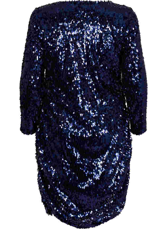 Kjole med pailletter og v-hals, Evening Blue, Packshot image number 1