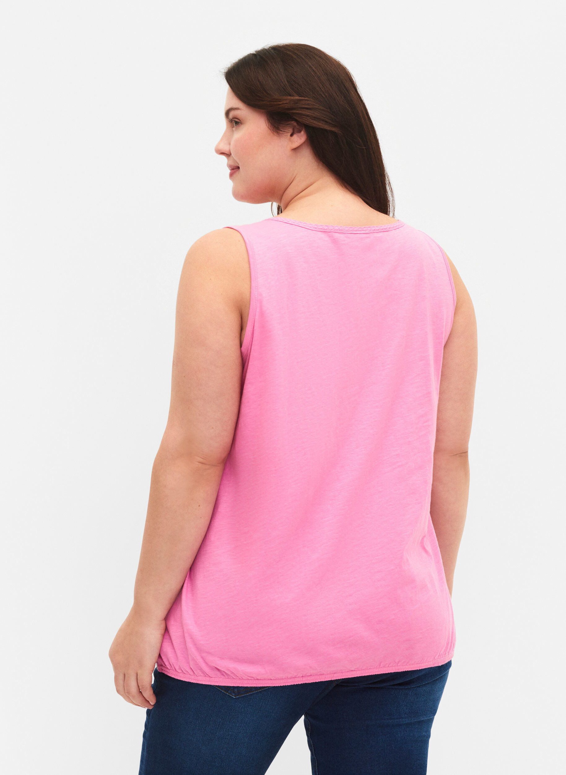 Zizzi 2-pak bomuldstop med blondekant, Rosebloom / Black, Model image number 1