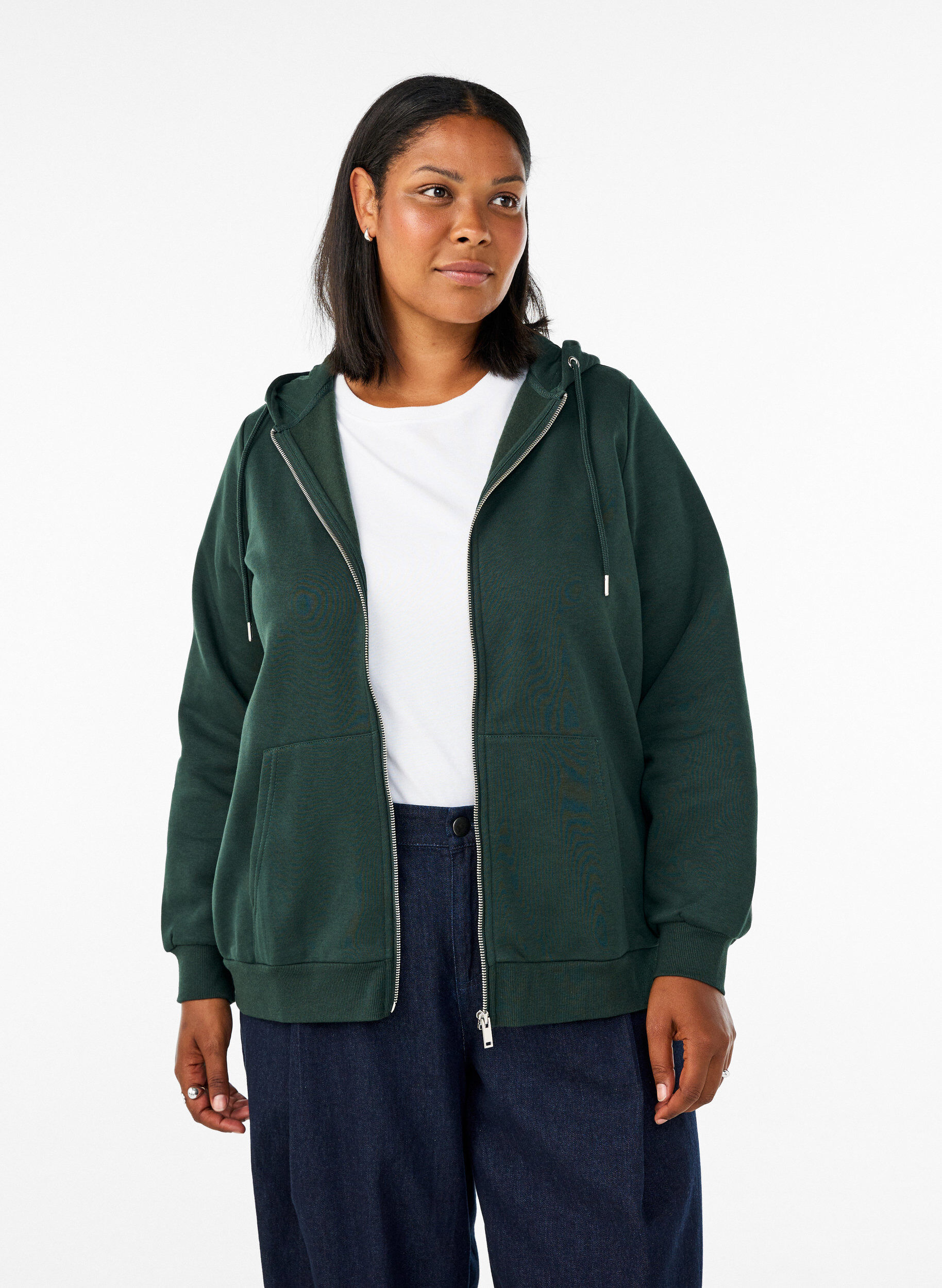 Sweat h&aelig;ttetr&oslash;je med lynl&aring;s og lommer, Gr&oslash;n, Model