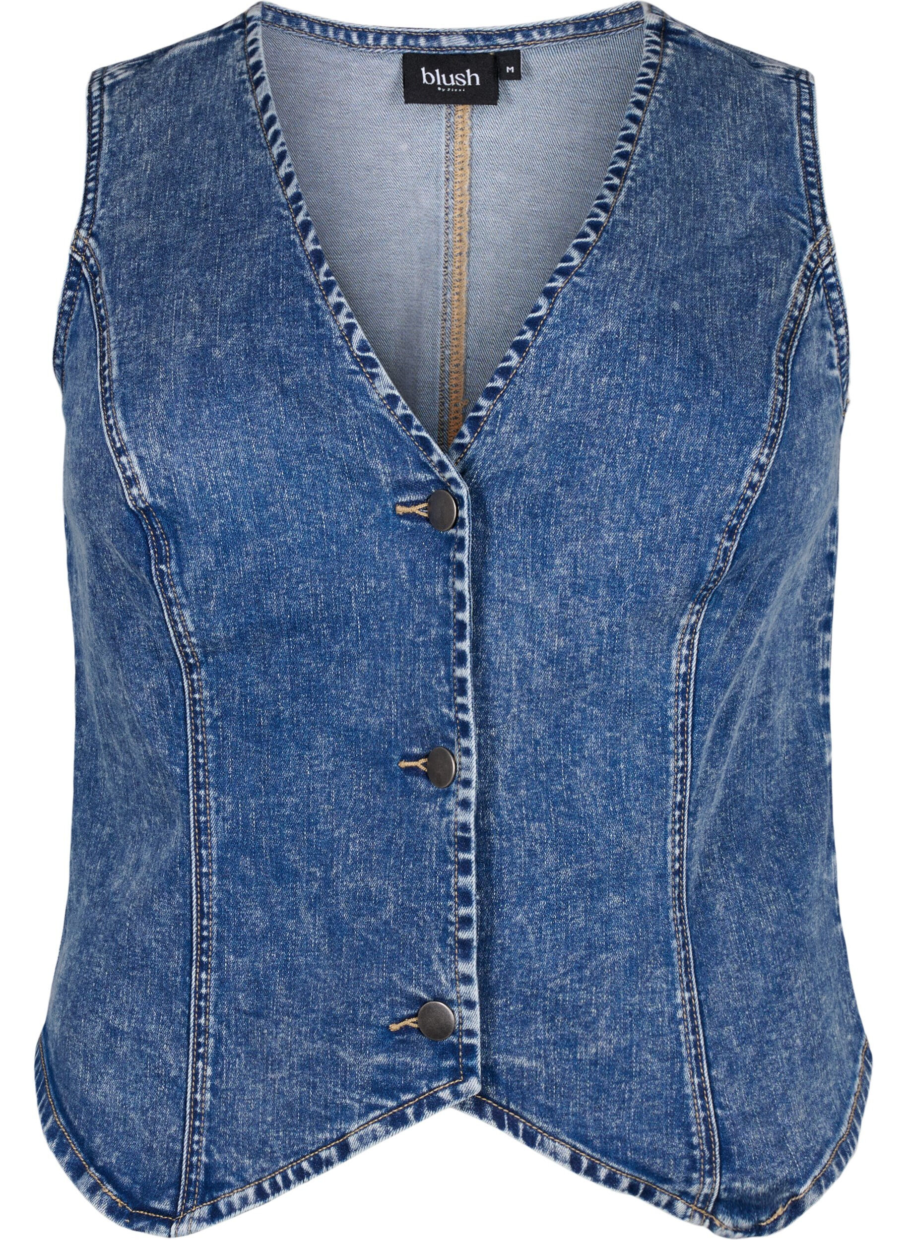 Zizzi Slim fit denim vest med knapper, Blue Denim, Packshot image number 0