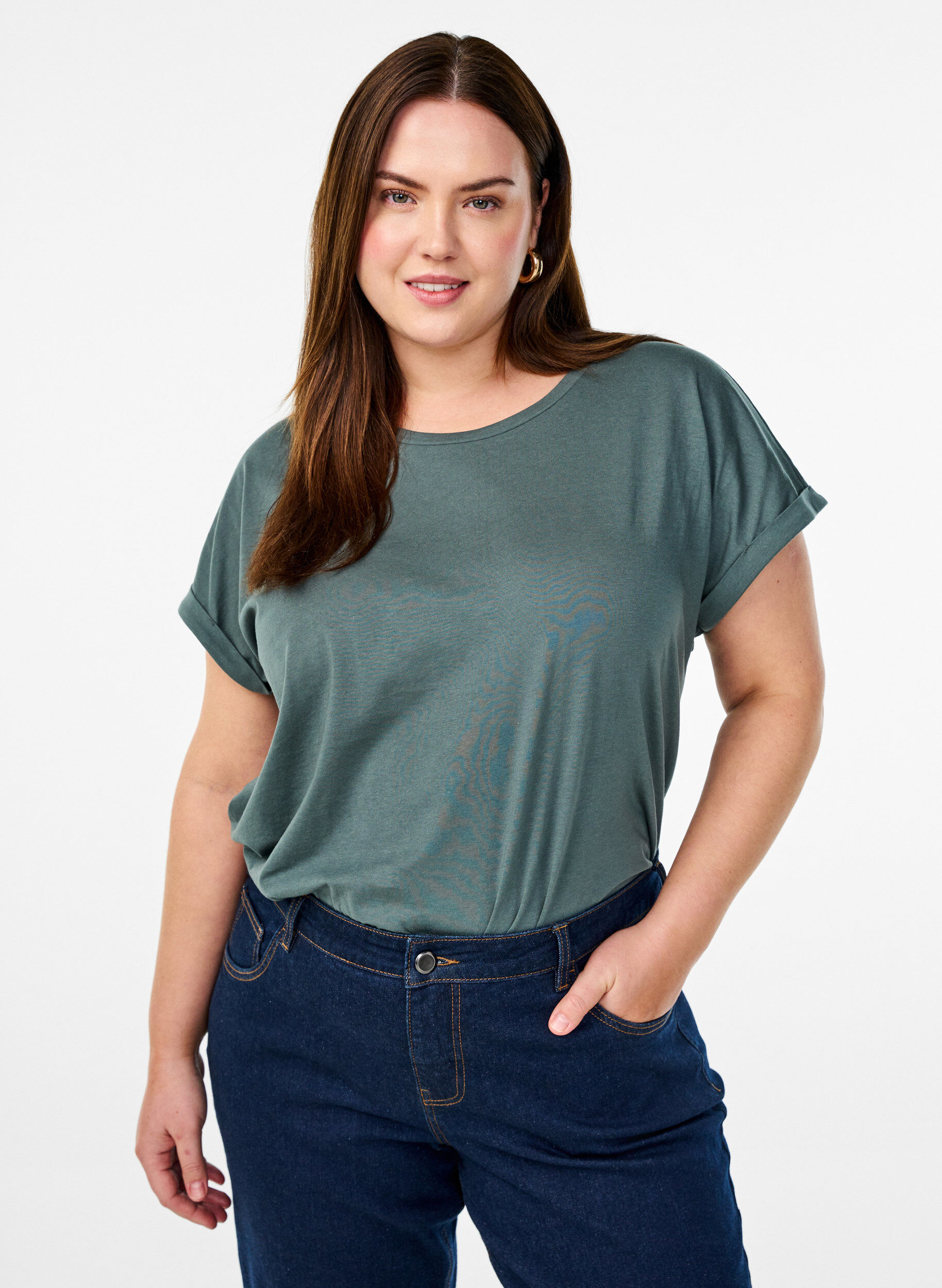 Kort&aelig;rmet t-shirt i bomuldsblanding, Gr&oslash;n, Model