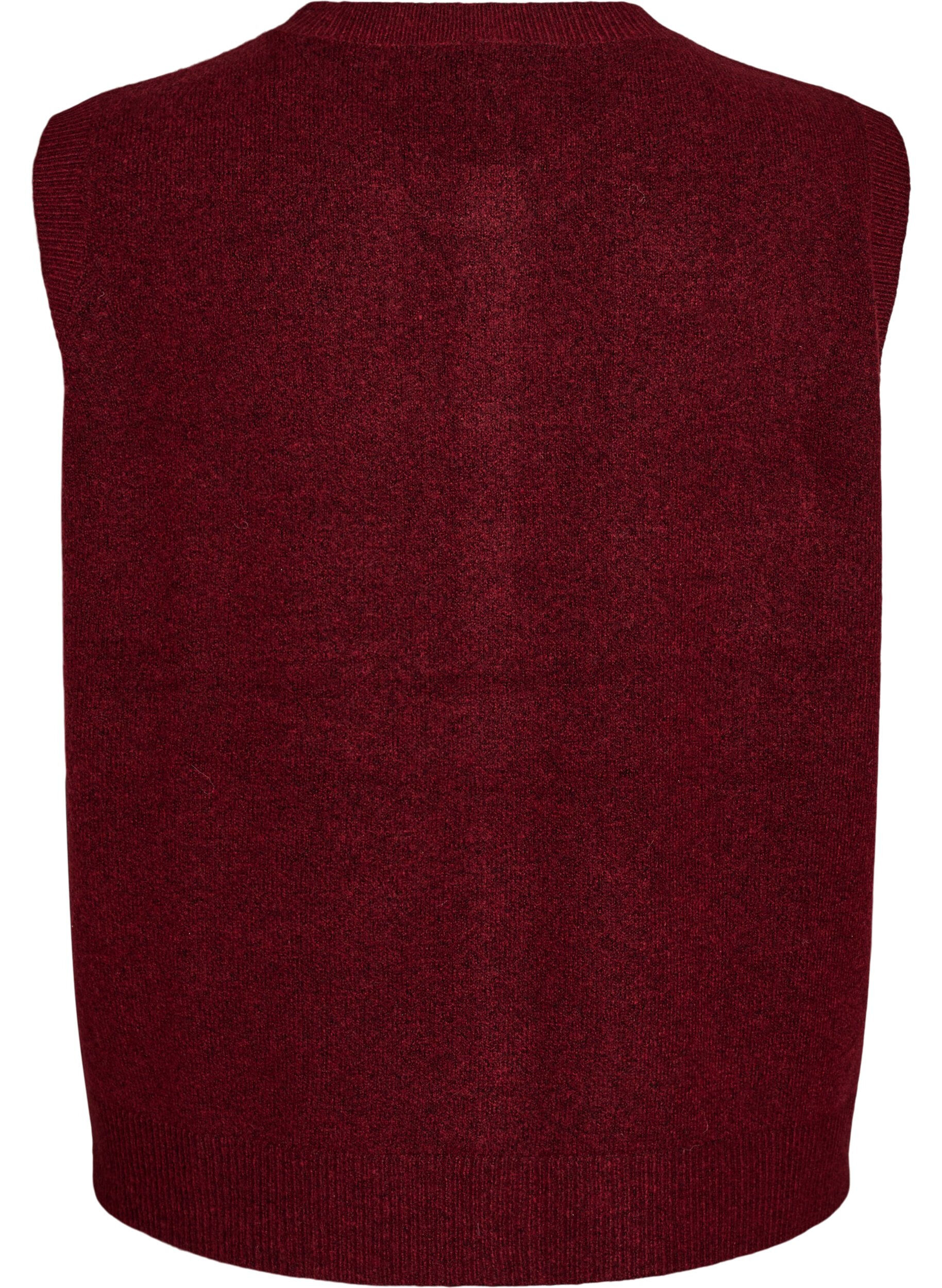 ZizziStrikket vest med dekorative knapper, M&oslash;rk Bordeaux, Packshot image number 1