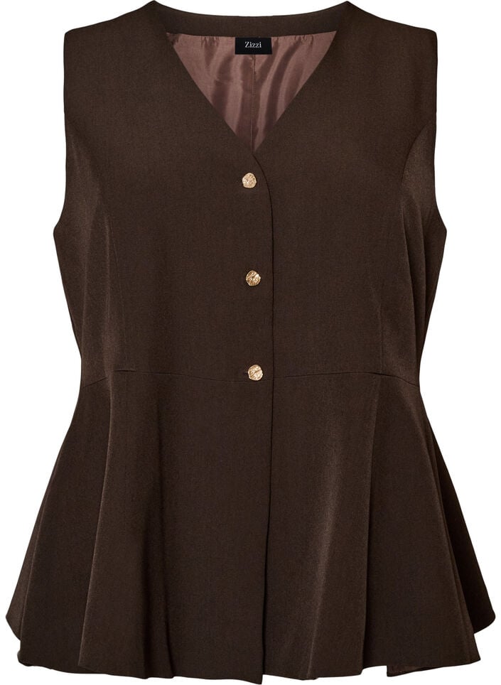 N&aring;lestribet vest med peplum, Brun, Packshot image number 0
