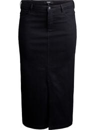 Midilang denim nederdel med slids foran, Sort