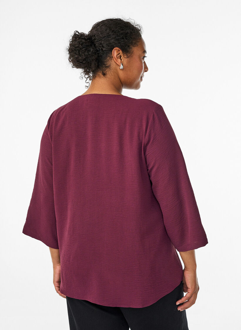 Bluse med 3/4 &aelig;rmer, M&oslash;rk Bordeaux, Model image number 2