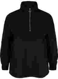Højhalset sweatshirt med teddy og lynlås, Black