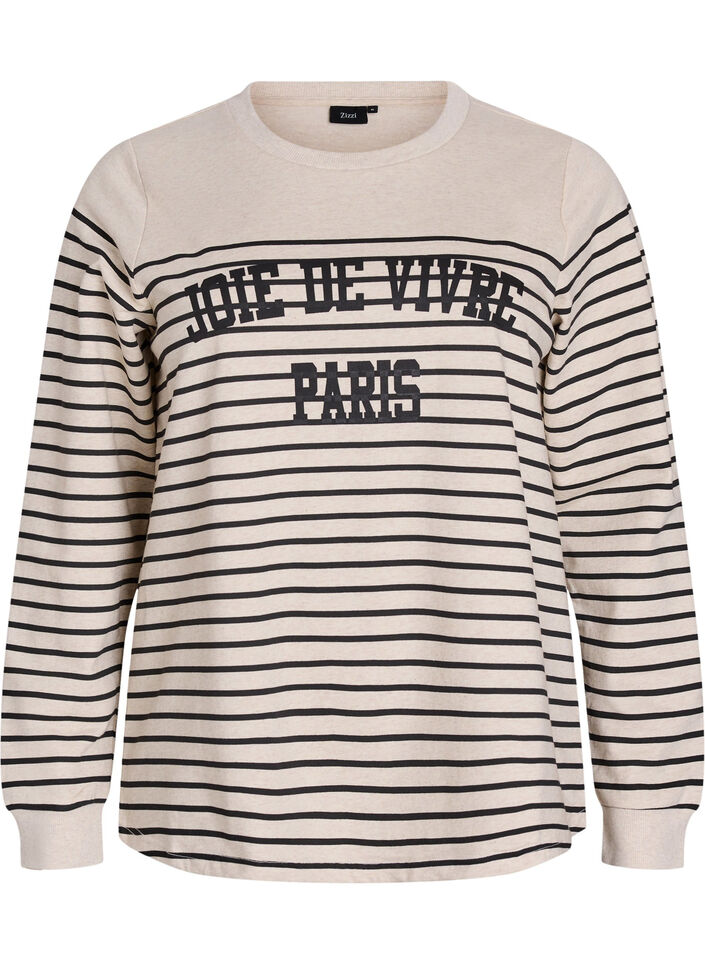 Sweatshirt med striber og tekstprint, Beige, Packshot image number 0