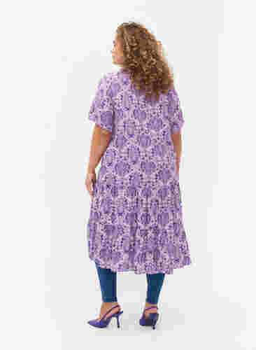 Kortærmet viskose kjole med print, D. Lavender Oriental, Model image number 1
