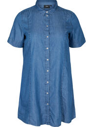 Denim skjortekjole med korte ærmer, Medium Blue denim