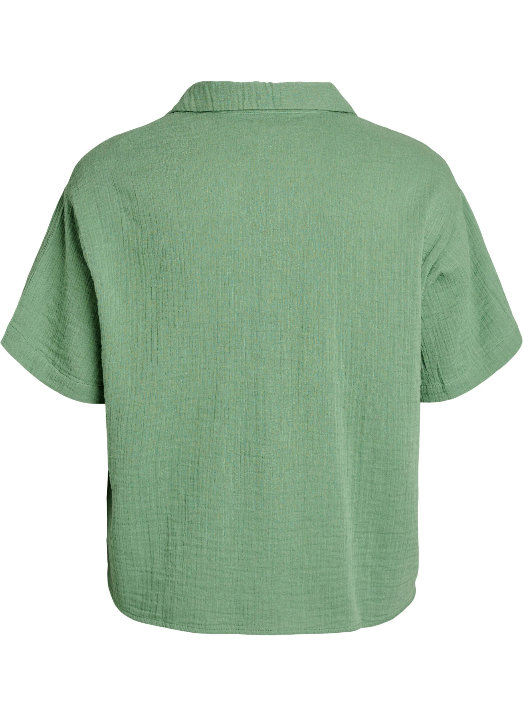 ZizziSkjortebluse i bomuldsmusselin med korte &aelig;rmer, Gr&oslash;n, Packshot image number 1