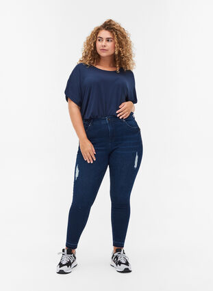 Super slim Amy jeans med slid, Dark blue denim, Model image number 0