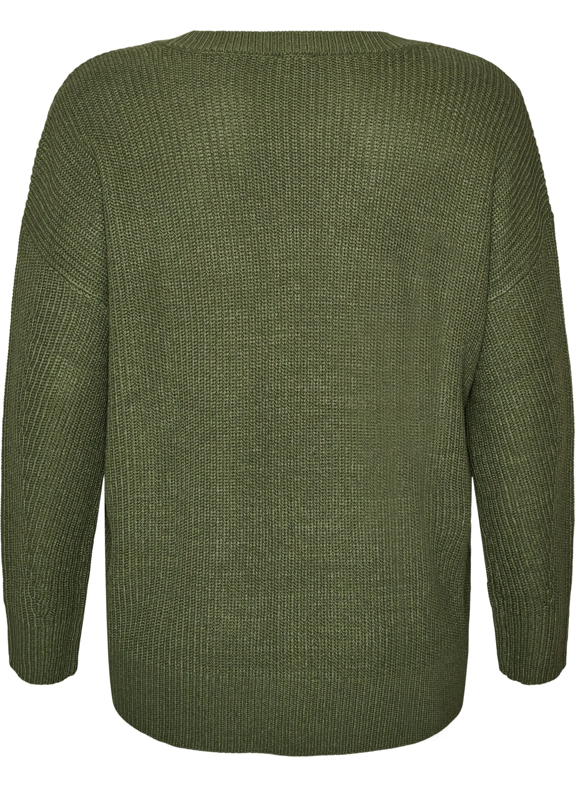 ZizziLang ribstrikket bluse med V-hals, Gr&oslash;n, Packshot image number 1