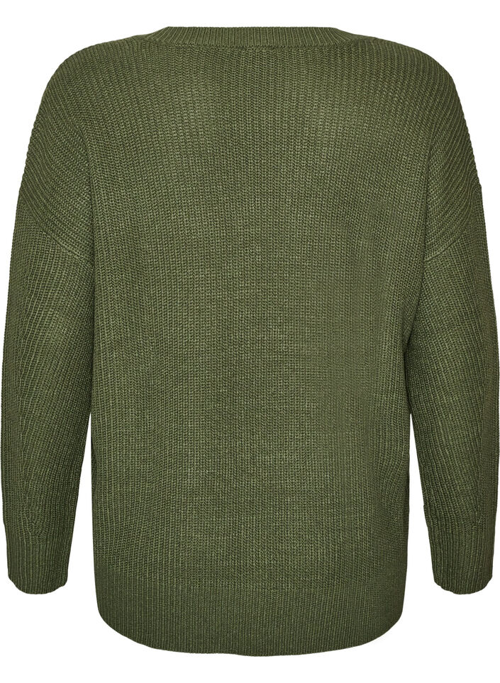 Lang ribstrikket bluse med V-hals, Gr&oslash;n, Packshot image number 1