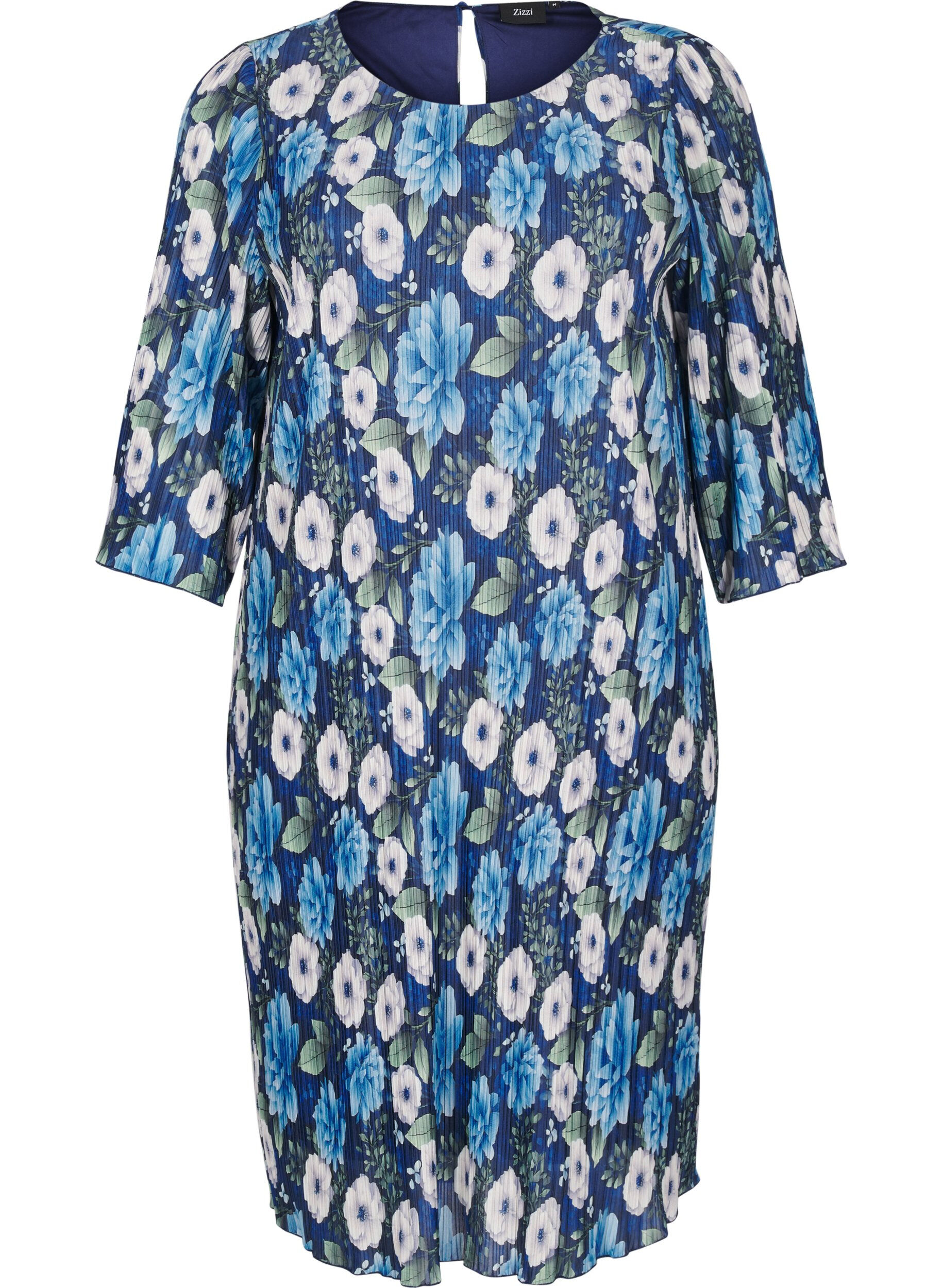 Plisseret kjole med 3/4 &aelig;rmer