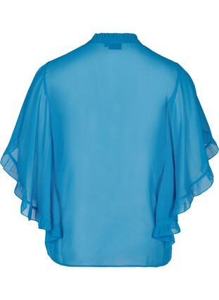 Kortærmet bluse med flæse detaljer, Blue ASS, Packshot image number 1